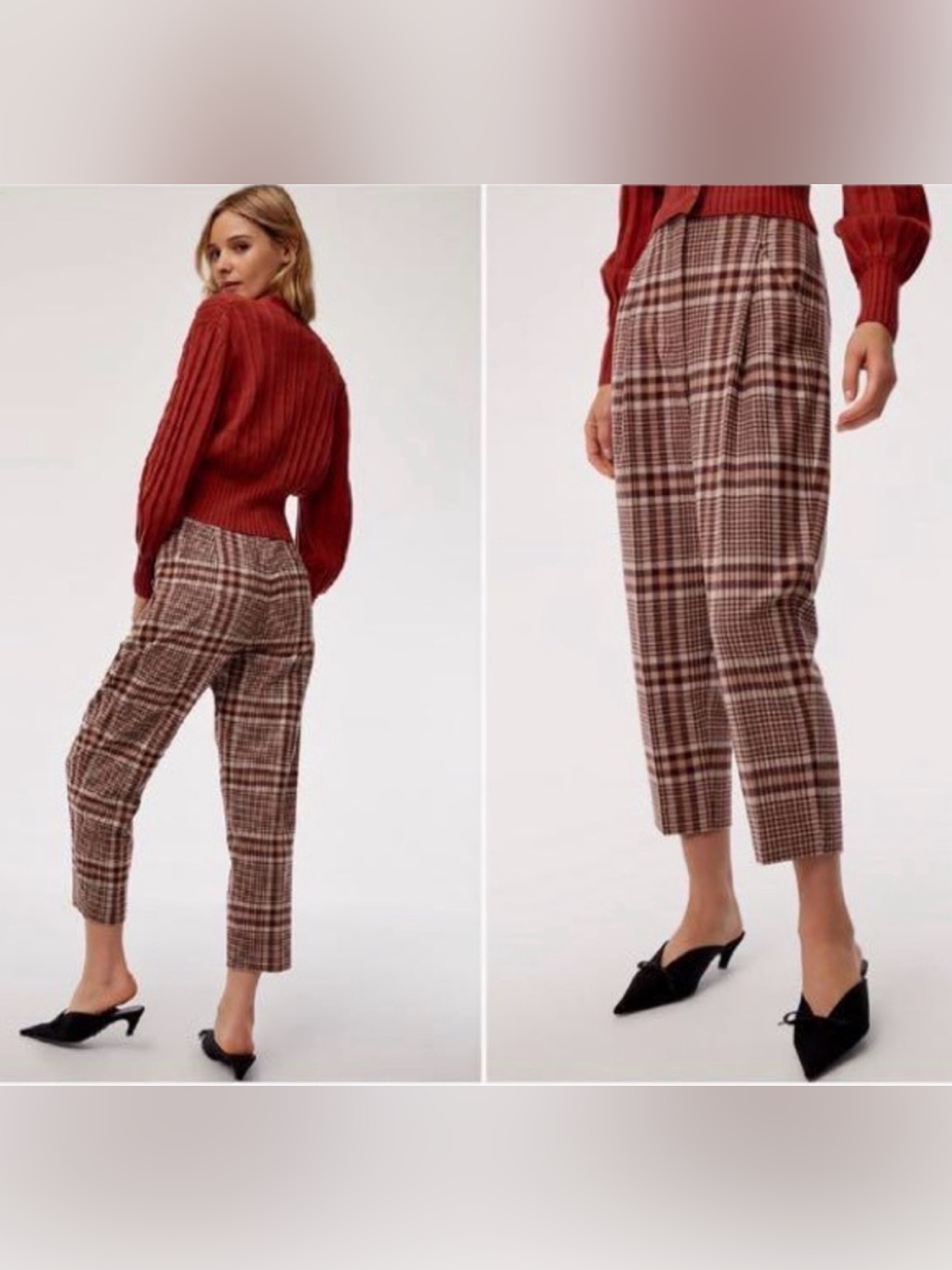 Wilfred Chambery Wool/Cashmere Blend Plaid Cropped Pants - Brown/Cream- Size 4